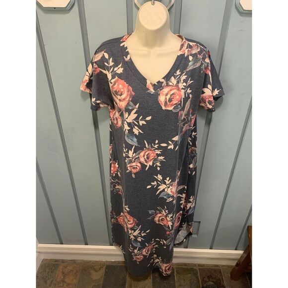 Ladies Blue Flowered Midi Dress Large Comfort - Picture 3 of 7